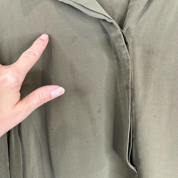 AllSaints Alex Shirt Dress Size US 4 Olive Green Long Sleeve Button Front Silk - Picture 7 of 15